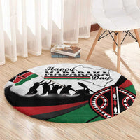 Happy Kenya Madaraka Day Round Carpet Maasai Shield - Kenyan Pattern