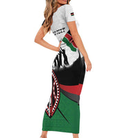 Personalised Happy Kenya Madaraka Day Short Sleeve Bodycon Dress Maasai Shield - Kenyan Pattern