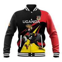 Uganda Rugby Custom Baseball Jacket Black Crowned Crane Mascot - Sporty Style