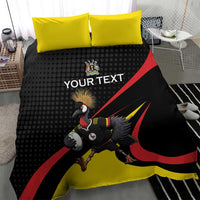 Uganda Rugby Custom Bedding Set Black Crowned Crane Mascot - Sporty Style