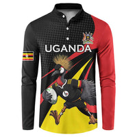 Uganda Rugby Custom Button Sweatshirt Black Crowned Crane Mascot - Sporty Style
