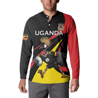 Uganda Rugby Custom Button Sweatshirt Black Crowned Crane Mascot - Sporty Style