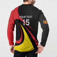 Uganda Rugby Custom Button Sweatshirt Black Crowned Crane Mascot - Sporty Style