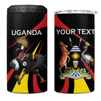 Uganda Rugby Custom 4 in 1 Can Cooler Tumbler Black Crowned Crane Mascot - Sporty Style
