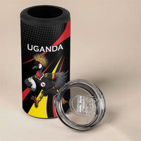 Uganda Rugby Custom 4 in 1 Can Cooler Tumbler Black Crowned Crane Mascot - Sporty Style