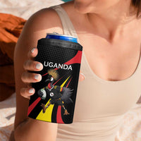 Uganda Rugby Custom 4 in 1 Can Cooler Tumbler Black Crowned Crane Mascot - Sporty Style