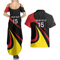 Uganda Rugby Custom Couples Matching Summer Maxi Dress and Hawaiian Shirt Black Crowned Crane Mascot - Sporty Style