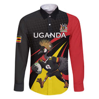 Uganda Rugby Custom Family Matching Puletasi and Hawaiian Shirt Black Crowned Crane Mascot - Sporty Style
