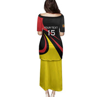 Uganda Rugby Custom Family Matching Puletasi and Hawaiian Shirt Black Crowned Crane Mascot - Sporty Style