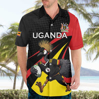 Uganda Rugby Custom Hawaiian Shirt Black Crowned Crane Mascot - Sporty Style
