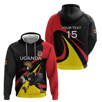 Uganda Rugby Custom Hoodie Black Crowned Crane Mascot - Sporty Style