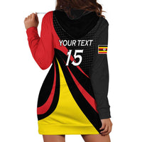 Uganda Rugby Custom Hoodie Dress Black Crowned Crane Mascot - Sporty Style