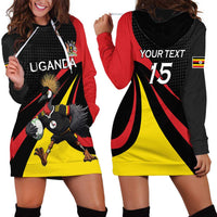 Uganda Rugby Custom Hoodie Dress Black Crowned Crane Mascot - Sporty Style
