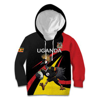 Uganda Rugby Custom Kid Hoodie Black Crowned Crane Mascot - Sporty Style