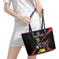 Uganda Rugby Custom Leather Tote Bag Black Crowned Crane Mascot - Sporty Style
