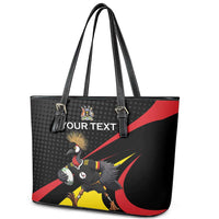 Uganda Rugby Custom Leather Tote Bag Black Crowned Crane Mascot - Sporty Style