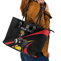 Uganda Rugby Custom Leather Tote Bag Black Crowned Crane Mascot - Sporty Style
