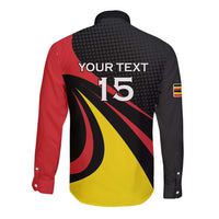 Uganda Rugby Custom Long Sleeve Button Shirt Black Crowned Crane Mascot - Sporty Style