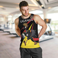 Uganda Rugby Custom Men Tank Top Black Crowned Crane Mascot - Sporty Style