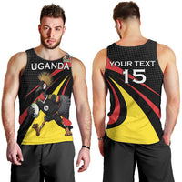 Uganda Rugby Custom Men Tank Top Black Crowned Crane Mascot - Sporty Style