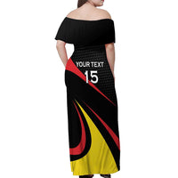 Uganda Rugby Custom Off Shoulder Maxi Dress Black Crowned Crane Mascot - Sporty Style