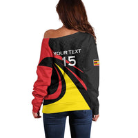 Uganda Rugby Custom Off Shoulder Sweater Black Crowned Crane Mascot - Sporty Style