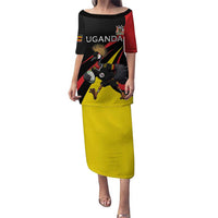 Uganda Rugby Custom Puletasi Black Crowned Crane Mascot - Sporty Style