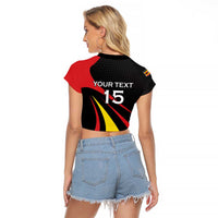Uganda Rugby Custom Raglan Cropped T Shirt Black Crowned Crane Mascot - Sporty Style