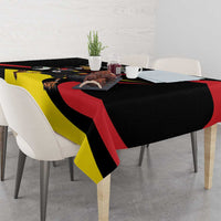 Uganda Rugby Custom Tablecloth Black Crowned Crane Mascot - Sporty Style