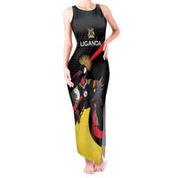 Uganda Rugby Custom Tank Maxi Dress Black Crowned Crane Mascot - Sporty Style
