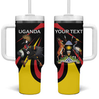 Uganda Rugby Custom Tumbler With Handle Black Crowned Crane Mascot - Sporty Style