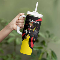 Uganda Rugby Custom Tumbler With Handle Black Crowned Crane Mascot - Sporty Style