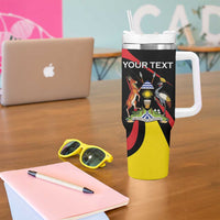 Uganda Rugby Custom Tumbler With Handle Black Crowned Crane Mascot - Sporty Style