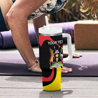 Uganda Rugby Custom Tumbler With Handle Black Crowned Crane Mascot - Sporty Style