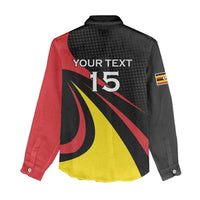 Uganda Rugby Custom Women Casual Shirt Black Crowned Crane Mascot - Sporty Style
