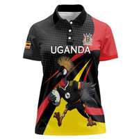 Uganda Rugby Custom Women Polo Shirt Black Crowned Crane Mascot - Sporty Style