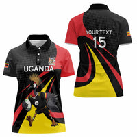 Uganda Rugby Custom Women Polo Shirt Black Crowned Crane Mascot - Sporty Style