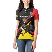 Uganda Rugby Custom Women Polo Shirt Black Crowned Crane Mascot - Sporty Style