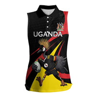 Uganda Rugby Custom Women Sleeveless Polo Shirt Black Crowned Crane Mascot - Sporty Style