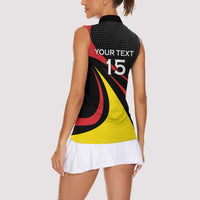 Uganda Rugby Custom Women Sleeveless Polo Shirt Black Crowned Crane Mascot - Sporty Style