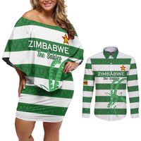 Zimbabwe Rugby Custom Couples Matching Off Shoulder Short Dress and Long Sleeve Button Shirt Go Sables Go