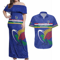 Namibia Rugby Custom Couples Matching Off Shoulder Maxi Dress and Hawaiian Shirt Go Welwitschias