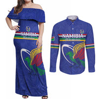 Namibia Rugby Custom Couples Matching Off Shoulder Maxi Dress and Long Sleeve Button Shirt Go Welwitschias