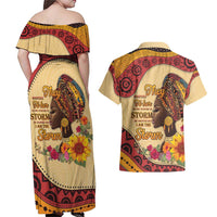 Black History Month Couples Matching Off Shoulder Maxi Dress and Hawaiian Shirt African Woman Afro I Am The Storm - Wonder Print Shop