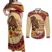 Black History Month Couples Matching Off Shoulder Maxi Dress and Long Sleeve Button Shirt African Woman Afro I Am The Storm - Wonder Print Shop