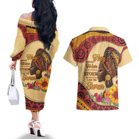 Black History Month Couples Matching Off The Shoulder Long Sleeve Dress and Hawaiian Shirt African Woman Afro I Am The Storm - Wonder Print Shop