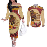 Black History Month Couples Matching Off The Shoulder Long Sleeve Dress and Long Sleeve Button Shirt African Woman Afro I Am The Storm - Wonder Print Shop