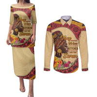 Black History Month Couples Matching Puletasi and Long Sleeve Button Shirt African Woman Afro I Am The Storm - Wonder Print Shop