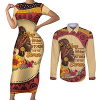 Black History Month Couples Matching Short Sleeve Bodycon Dress and Long Sleeve Button Shirt African Woman Afro I Am The Storm - Wonder Print Shop