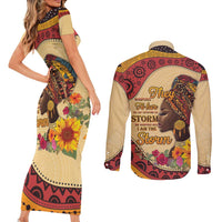 Black History Month Couples Matching Short Sleeve Bodycon Dress and Long Sleeve Button Shirt African Woman Afro I Am The Storm - Wonder Print Shop